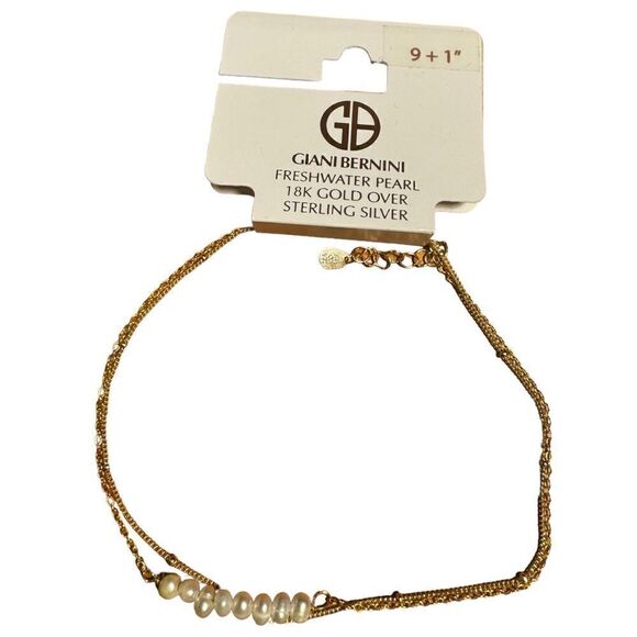 NWT Giani Bernini Cultured Freshwater Pearl (3-4mm) Layered Ankle Bracelet - Picture 2 of 3